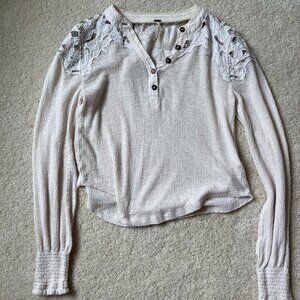 Free People Cream Embroidered Button Down Top Size Xs Coastal Bohemian